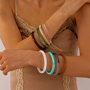 Vintage acrylic resin stackable bangles in multi-color geometric patterns for women