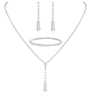 Sparkling crystal necklace, earrings and bracelet set in silver finish for brides