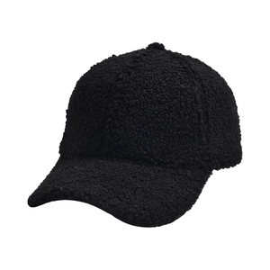 Classic black sherpa fleece baseball cap with textured warm fabric for winter outdoor wear