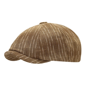 Casquette gavroche marron à rayures de style britannique rétro avec motif à chevrons