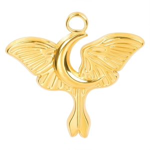 Elegant gold stainless steel moon moth pendant for DIY jewelry and necklaces
