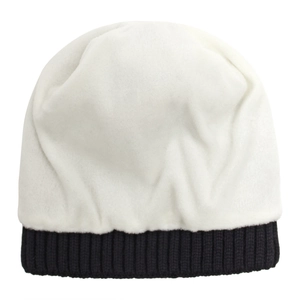 Winter knit beanie for infants with plush lining and black and white contrast design