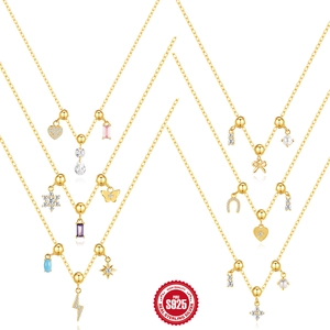 925 Sterling Silver Necklace Gold Plated With Detachable Zircon Artificial Pearl Charms Butterfly Heart Star Dainty Jewelry For Women