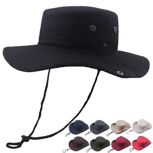 Cappello da sole a tesa larga per escursionismo e pesca con laccio regolabile multicolore