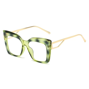 Modern green marble cat eye anti-blue light glasses with gold metal temples at 45-degree angle