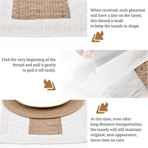 Instructional guide for removing tassel protective thread on jute cotton table mats