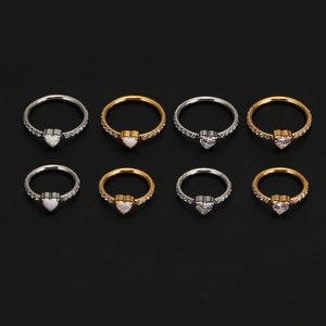 8pcs set of heart-shaped stainless steel septum rings with opal and cubic zirconia