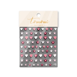 Japanese style heart and star nail art stickers set with red and white patterns