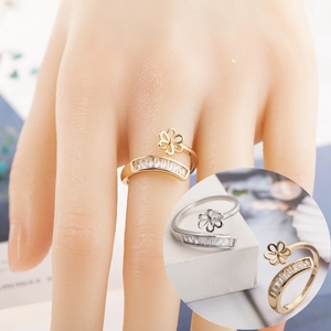 Copper Zircon Open Adjustable Ring Geometric Flower Baguette Cut Minimalist Fashion Jewelry For Women