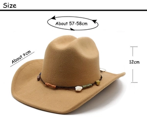 Detail mit 9cm breiter Krempe und 57-58cm Kopfumfang für den Cowboyhut aus Wollfilz