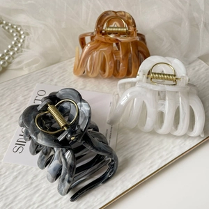 Ink marble large claw clips for thick hair set in amber, white and grey patterns