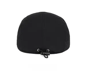 Rear view of black quick-dry baseball cap with adjustable drawstring and metal eyelets