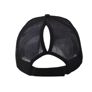 Women's black mesh ponytail baseball cap with breathable net design and velcro strap