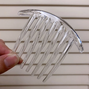 Minimalist clear plastic 7-tooth hair comb for bun styling and bangs accessory