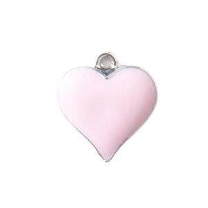 Pink heart enamel pendant with silver metal border and ring for DIY jewelry making
