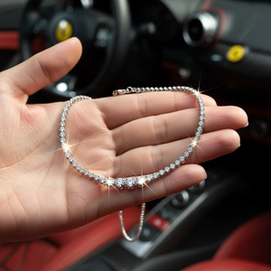 Sparkling S925 sterling silver moissanite tennis necklace with radiant starburst effect