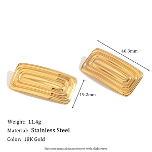 Minimalist rectangular gold-plated stainless steel stud earrings with grooved texture