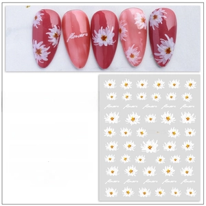 Ultra-thin white daisy nail stickers set with waterproof gradient flower patterns