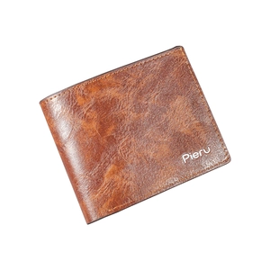Klassische braune Herren-Geldbörse im Bi-Fold-Stil mit Lychee-Muster und sichtbarer Naht
