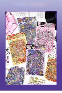 Detail of 2.5D isometric deco scene stickers featuring colorful 3D dollhouse theme designs