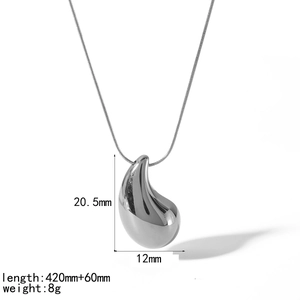Detailed size specifications for minimalist stainless steel teardrop pendant necklace