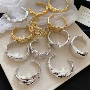 Open Cuff Bracelet Irregular Texture Twisted Pleated Horseshoe Buckle Minimalist Metallic Finish Acrylic Bangle For Women
