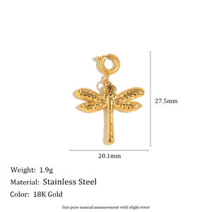 18K gold plated stainless steel dragonfly pendant with spring ring for DIY jewelry making