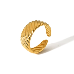 Minimalist 18k gold stainless steel croissant dome ring with adjustable open band