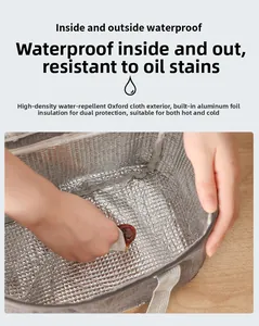 Detail showing easy-to-clean waterproof aluminum foil lining of the insulated lunch bag
