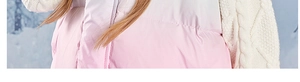 Detailed view of pink gradient quilted vest and thick white cable-knit sweater texture