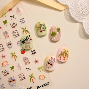 Cute cartoon cat and lucky clover nail art stickers M-1197 for girls DIY manicure