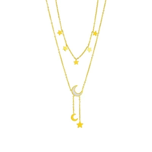 Double-layered 18K gold plated titanium necklace with celestial star and moon pendants