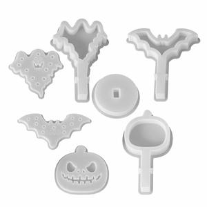 Halloween silicone mold set featuring pumpkin ghost bat shapes for DIY resin crafts