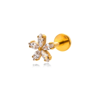 G23 titanium labret stud with gold flower marquise zircon crystals for cartilage