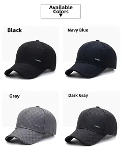Detail view of four color options for winter baseball caps with checkered texture