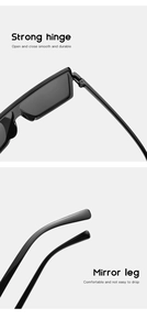 Detail of strong metal hinges and comfortable temple arms on black square kids sunglasses