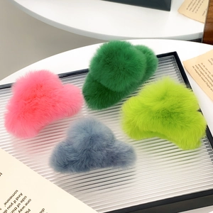 Fluffy Rabbit Fur Hair Claw Clip Soft Plush Cloud Shape Shark Hair Clamp Autumn Winter Headwear For Women Girls