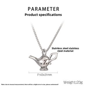 Detailed view of silver stainless steel magic lamp pendant with 43x31mm dimensions