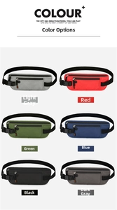 Detail view of multifunctional running waist bags available in six vibrant colors