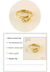 Detail of 18k gold plated stainless steel hugging hands ring showing size and weight