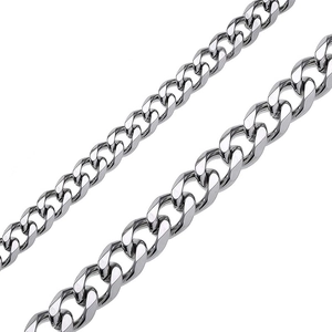 Men's hip hop style silver titanium steel Cuban link chain necklace with polished finish