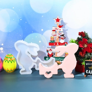 Moule en silicone lapin avec résine rose et présentoir décoratif d'œufs de Pâques