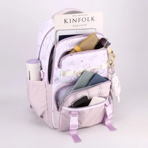 Cute purple aesthetic backpack for girls with large capacity and multi-pocket storage