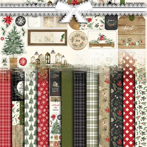 Vintage Christmas Scrapbook Paper Plaid Snowflakes Background Paper For DIY Journaling Album Card Making Decorative Paper Set