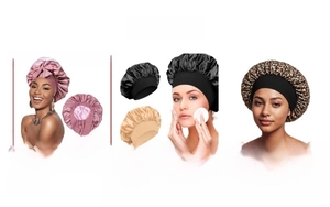 Detailed collection of satin silk sleep bonnets in pink ribbon and leopard print styles
