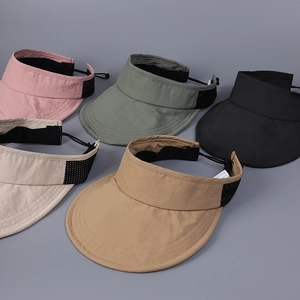 Foldable quick-dry visor hats in five colors with breathable mesh and adjustable drawstring