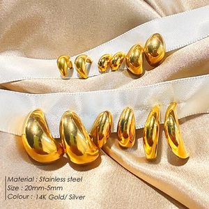Detailed size guide for gold and silver stainless steel earrings on champagne satin silk