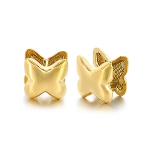 Minimalist 3D butterfly huggie hoop earrings in gold plated stainless steel