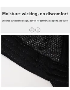 Detail of wide sweatband and high-density breathable mesh on black quick-dry military cap
