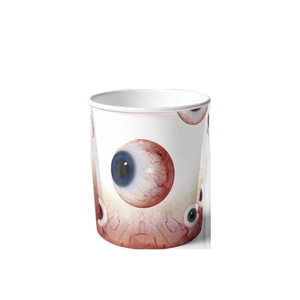 Halloween party paper cup featuring spooky bloodshot eyeball prints on a white background